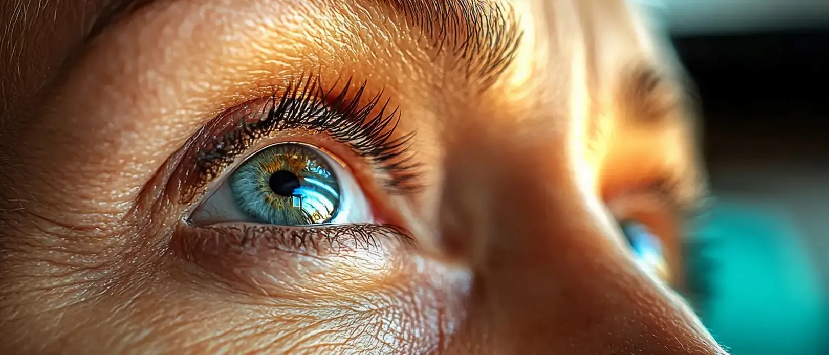 close up of middle-aged person's eyes