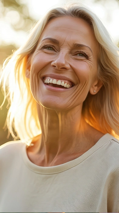 smiling middle aged woman enjoying nature