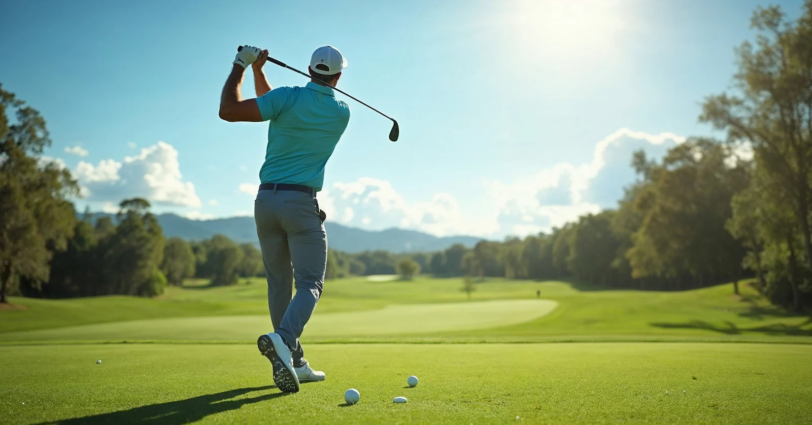 man playing golf and watching his ball after his swing